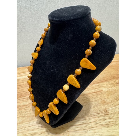 Vintage 19" Polished Beaded Agate Necklace and Earrings Set - Picture 8 of 16